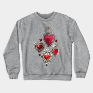 Mexican milagrito vibrant red heart silver folk art elegant pattern maximalist decoration Crewneck Sweatshirt